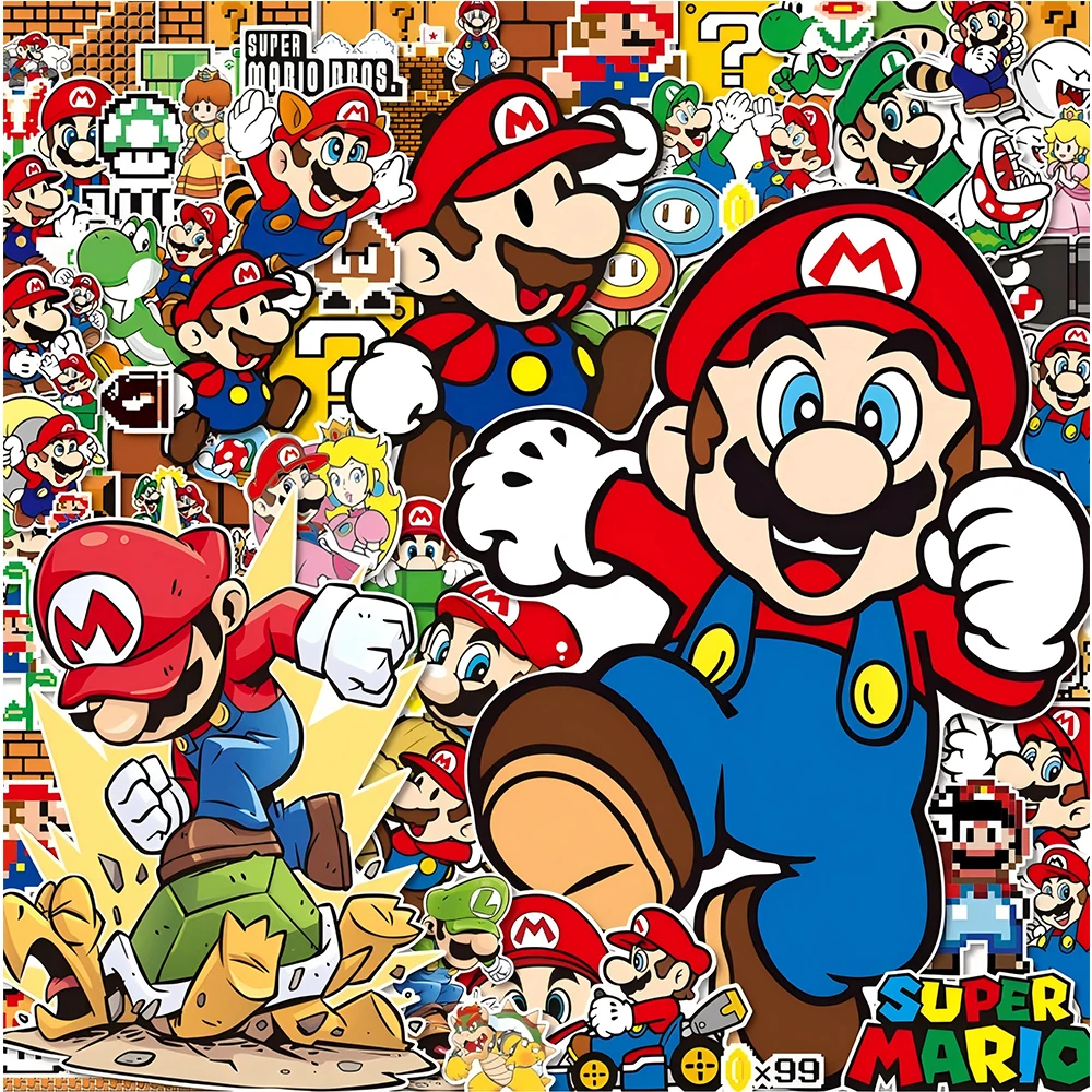 50/100pcs Cartoon Super Mario Game Stickers for Kids Kawaii Graffiti Skateboard Laptop Waterproof Cute Anime Sticker Toys Gifts