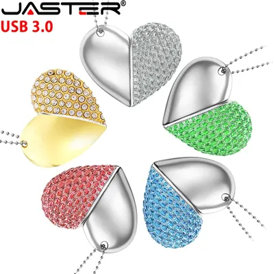 Love Heart Necklace USB 3.0 Flash Drive 64GB Creative Gifts Pen Drive 32GB Golden Memory Stick Green
