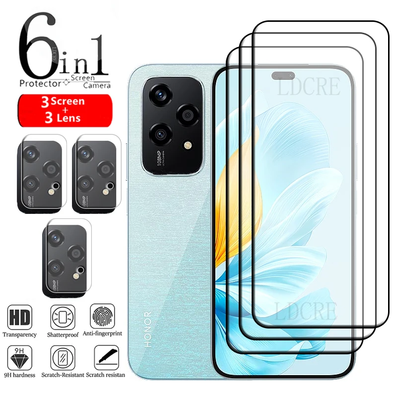 6-in-1 For Honor 200 Lite Glass For Honor 200 Lite Glass Full Glue Cover 9H HD Screen Protector Huawei Honor 200 Lite Lens Glass