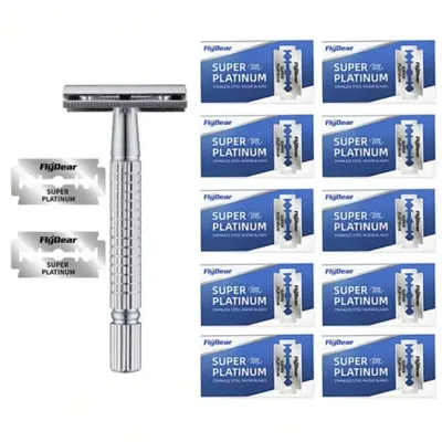 Double Edge Beard Hair Shaver Set Barber Men's Classic Beard Razor Shaver Stainless Steel Mens Household Trimmer Blades Box