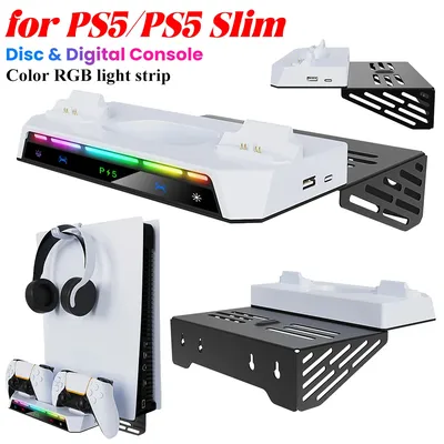 Wall Mount Kit & Charging Station W/ Headset Holder Metal Wall Hanging Charger Stand for PS5 and PS5