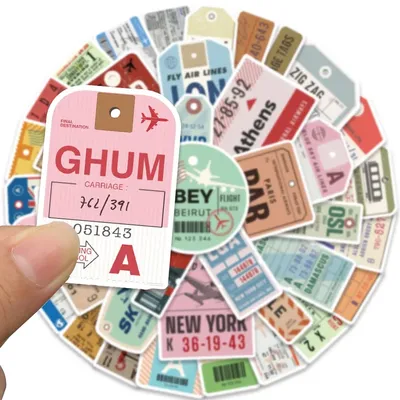 40PCS Vintage Travel Boarding Pass Postcard Ticket Stamp Vinyl Stickers for Water Bottle Laptop Skateboard Scrapbook Kids Toy