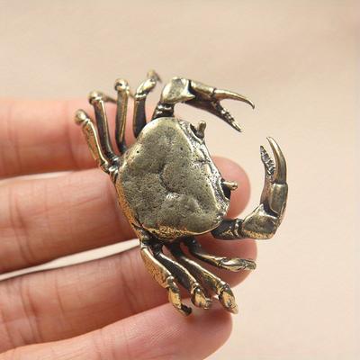 TEMU Handmade Brass Crab Figurine, Antique Animal Statue, Miniature Desk Ornament, Home Decor Collectible, With No Electricity Required Image