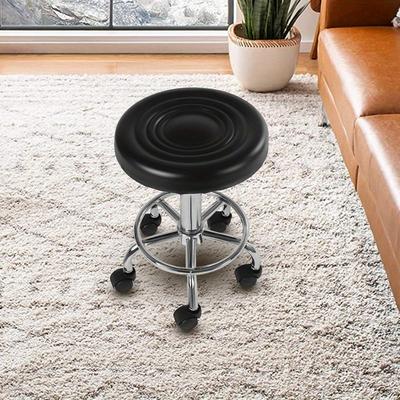 TEMU Adjustable Height Swivel Stool With Wheels - Black, 360° Rolling Office Chair For Home, Barber, Use, Hydraulic Lift, Metal Frame, Cushion, Waterproof Design Image