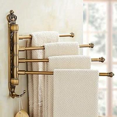 TEMU Antique Style Towel Rack, Non Perforated European Style Bathroom, Toothbrush Cup Storage Rack, Rotating Movable Folding Towel Bar, Rotating Four-bar, Anti Slip Tail End Image