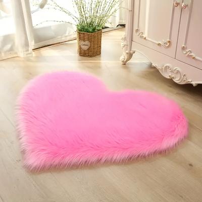 TEMU Plush Red Heart-shaped Mat - Soft, Thick, Non-slip Polyester Mat For Bedroom, Dorm, And Classroom, Cute And Cozy With Ribbed Edge Detail, Rugs For Bedroom Image