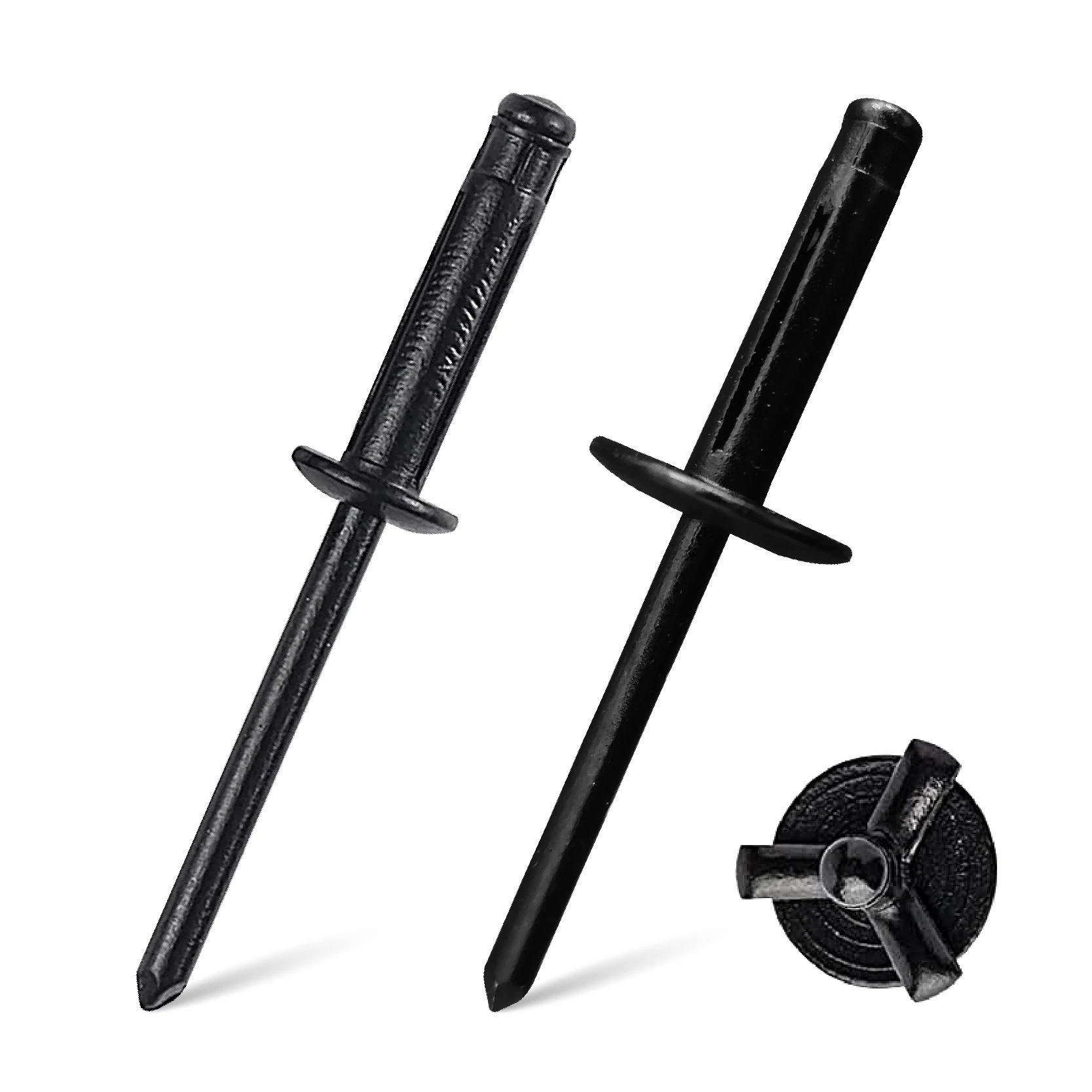 40/100 Stück dreifach gefaltete Nieten, komplett aus schwarzem Aluminium, großer Kopf, schwarze Flanschtyp-Klappnieten, Metall-Pop-explodierende Blindnieten Image