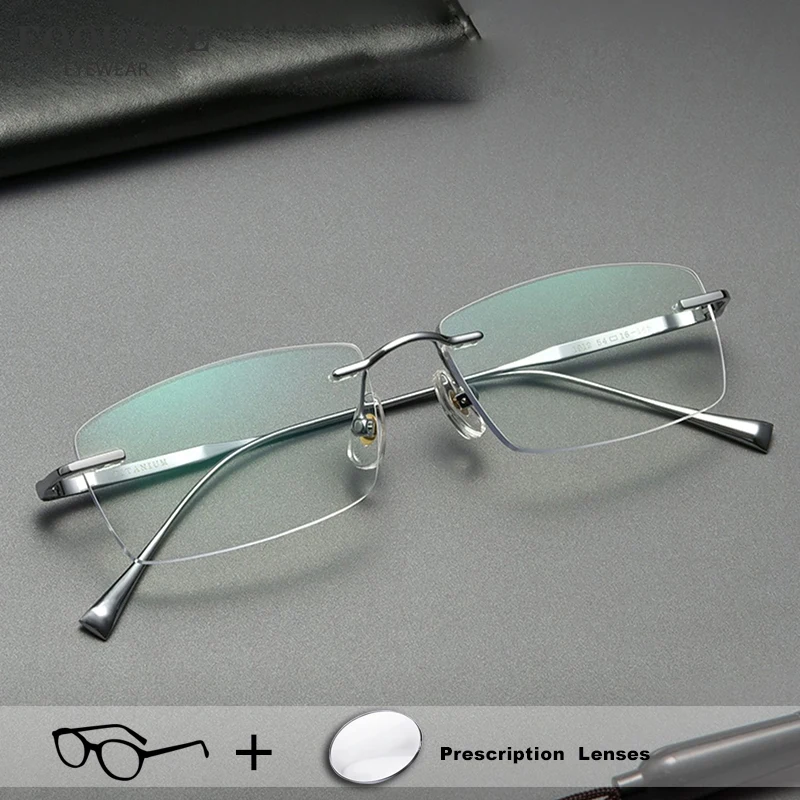 Mann Brillen Randlose Reines Titan 1,61 1,67 Rezept Optik Linsen Myopie Lesen Brillen Anti Blau Licht Brillen Image