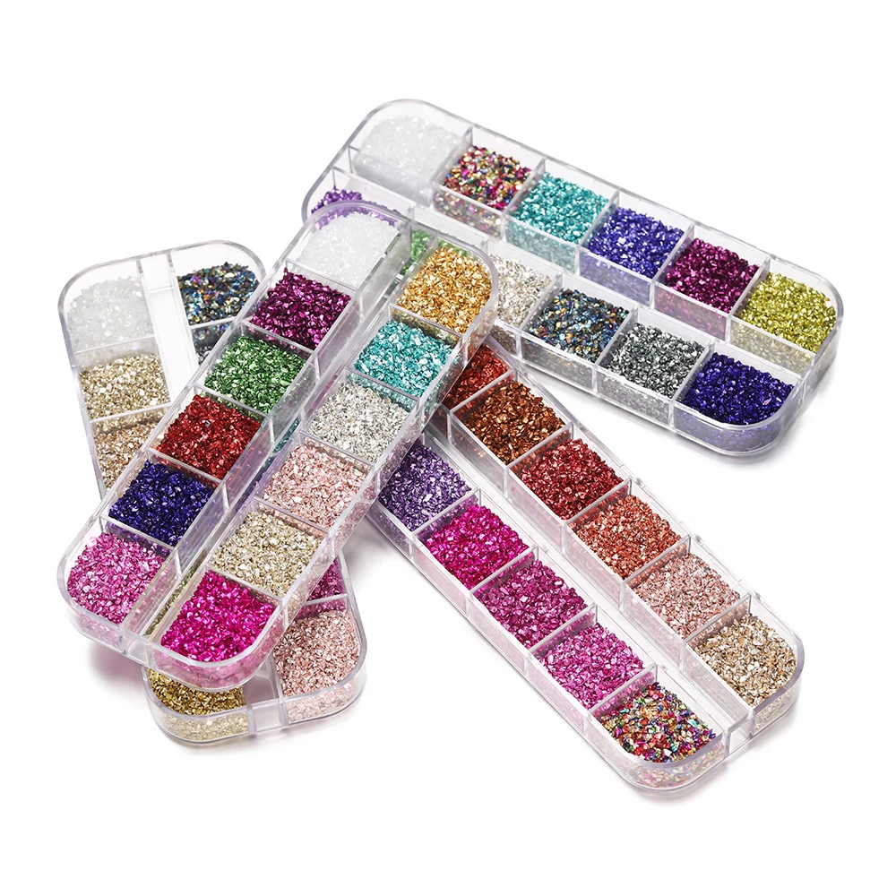 48 Gramm/Box 12 Farben Zerkleinerte Glassteine Harzfüllung Unregelmäßiger gebrochener Stein für DIY Epoxidharzform Handwerk Nail Art Dekor Image