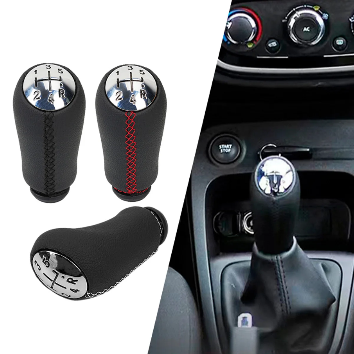 Auto-Schalthebel Schalthebel 5-Gang-Schaltknauf pu Leder schwarz kompatibel mit Renault Image