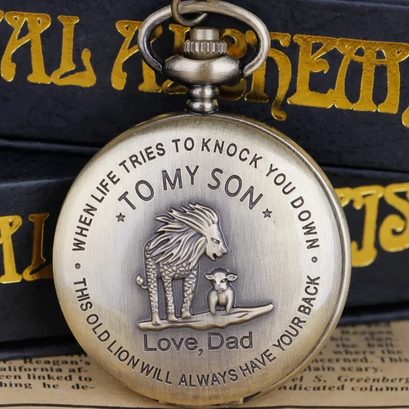 Bestes Geschenk für Sohn Löwe Mann Quarz Taschenuhr Halskette Kette für meinen Sohn Liebe Papa Design Anhänger Uhr Image
