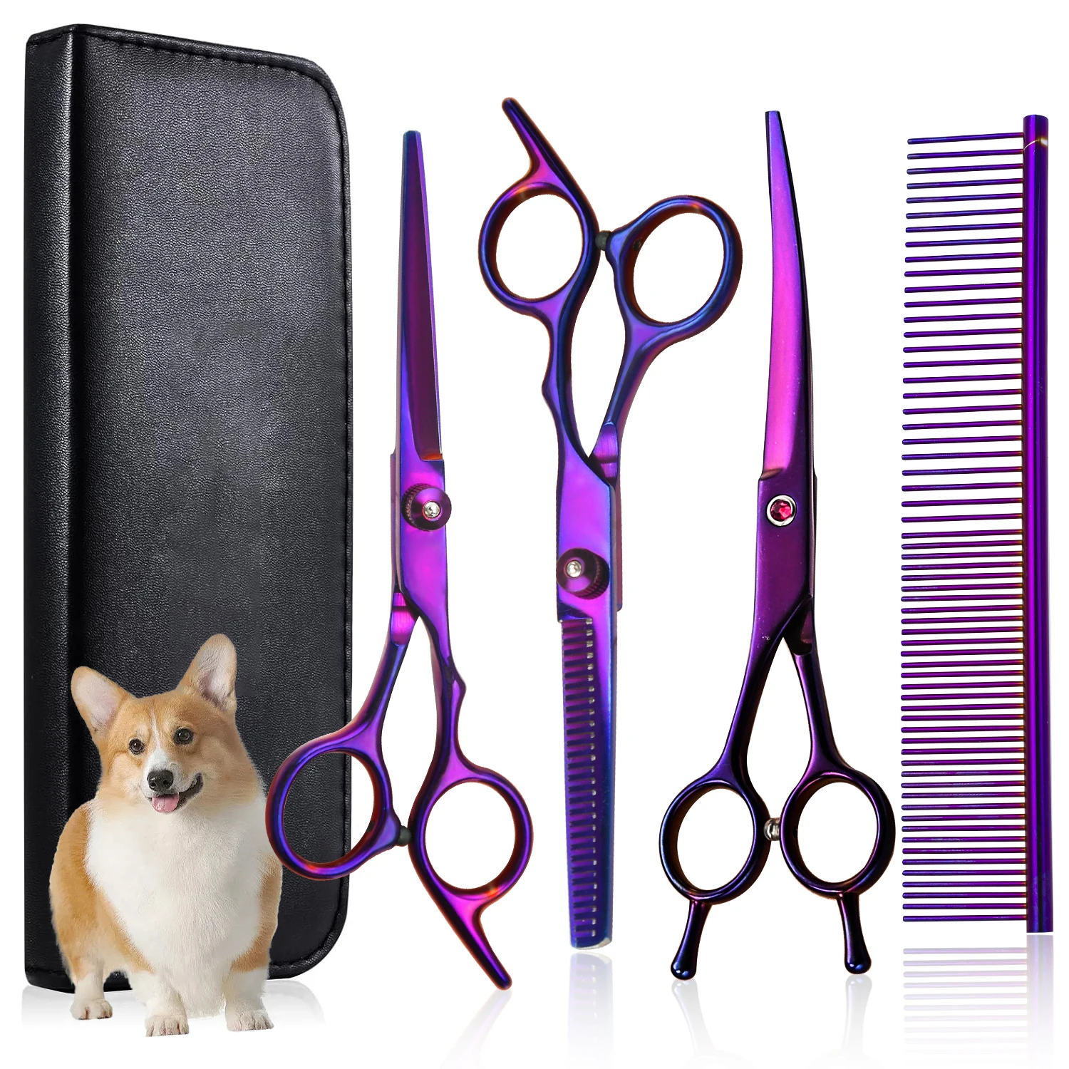 Professionelle Hundepflegeschere, Haarschneideschere, Effilierschere, gebogenes Schneiden für Hunde und Katzen, Haustier-Friseur Image