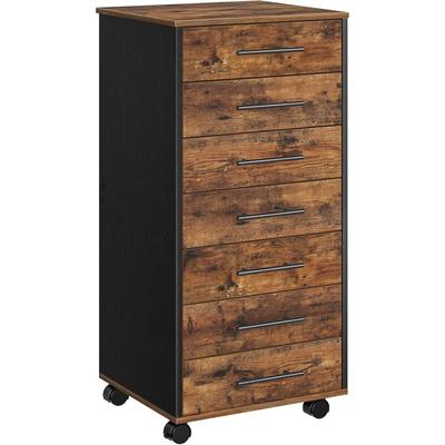 Hoobro - Rollcontainer mit 7 Schubladen, Aktenschrank, Holz Büroschrank, Büromöbel mit Schubladen, Image