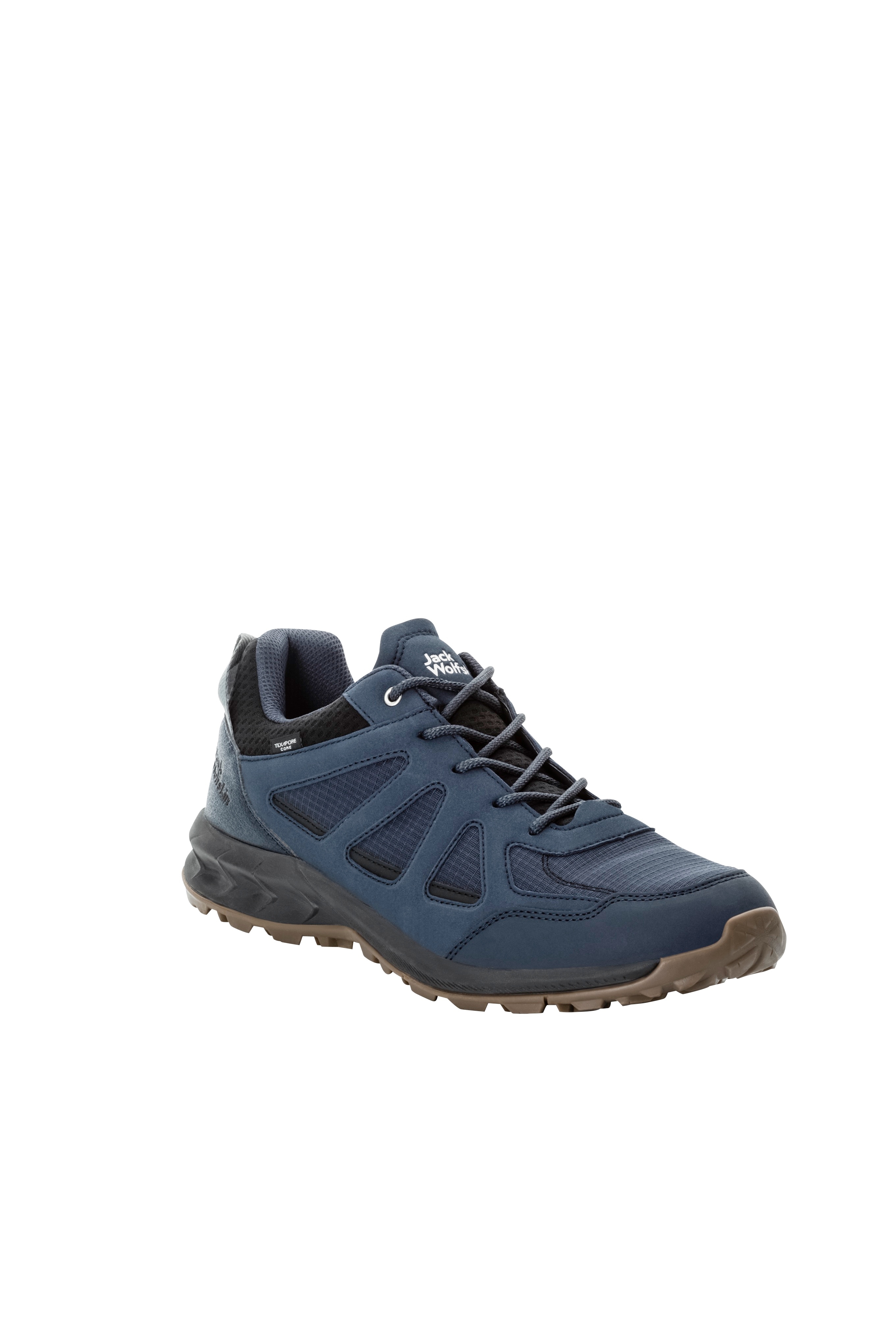 Wanderschuh JACK WOLFSKIN "WOODLAND 2 TEXAPORE LOW M", Gr. 44, blau (night blau), Synthetik, Textil, Schuhe, wasserdicht, Trekkingschuh, Topseller