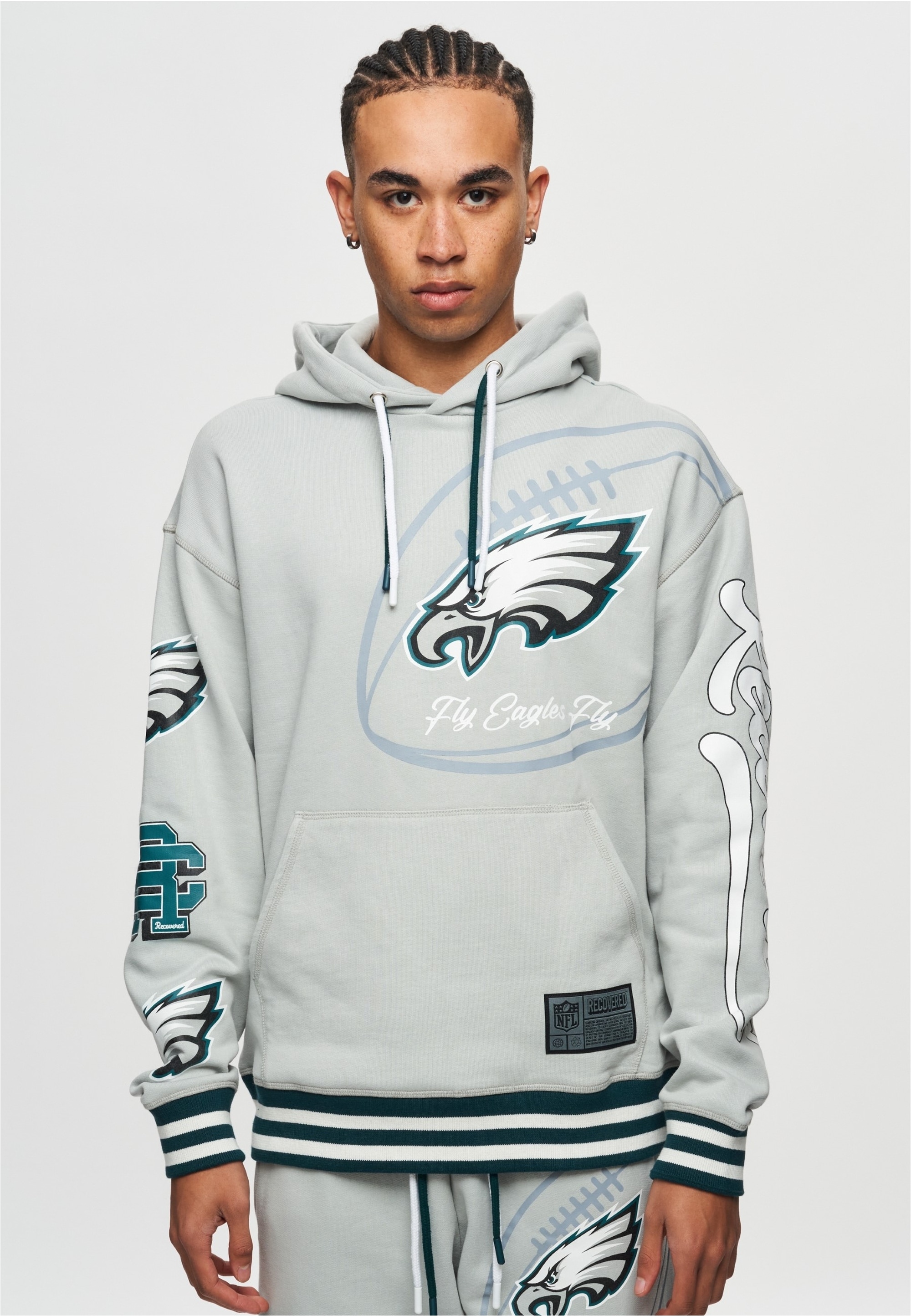 Kapuzensweatshirt RECOVERED "NFL Eagles Fly", Herren, Gr. S, grau, 100% Baumwolle, bedruckt, Casual, normal, ohne Ausschnitt, Sweatshirts, für alle Philadelphia Eagles-Fans Image