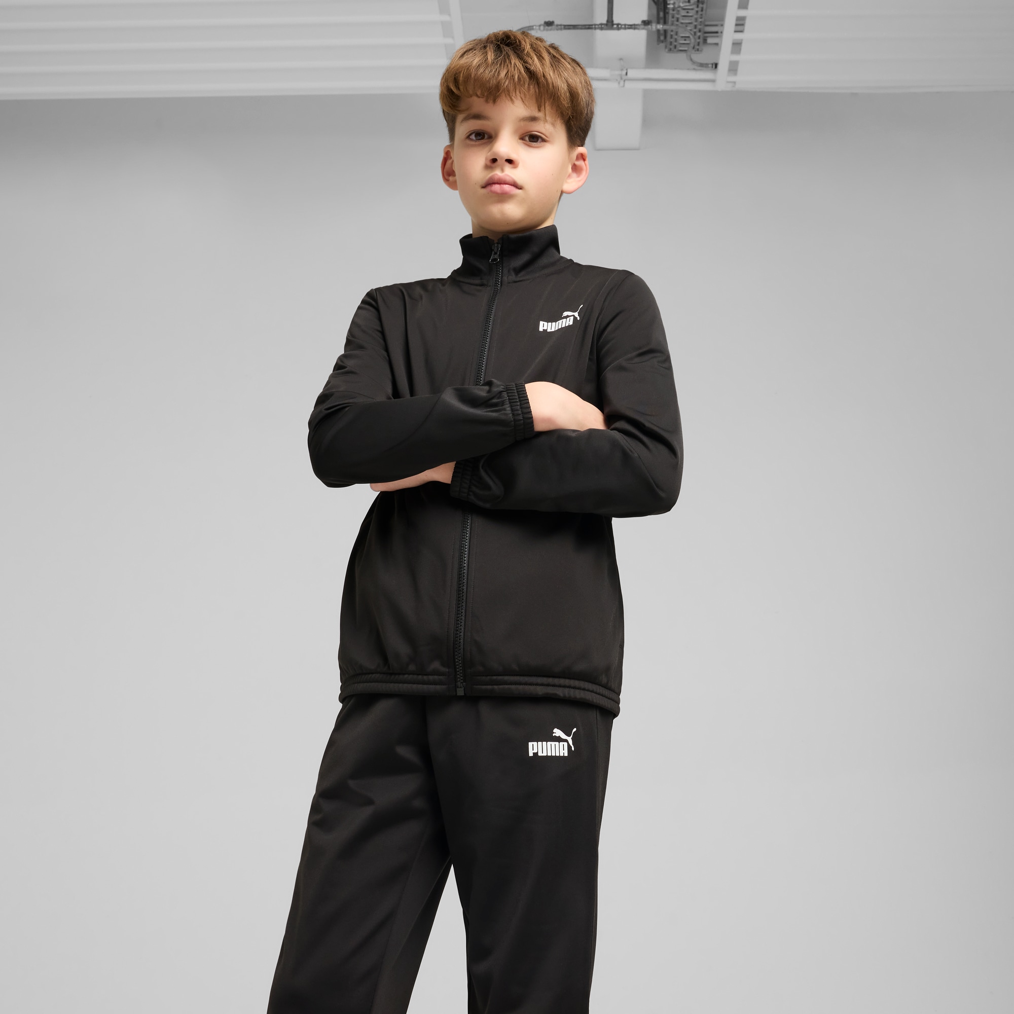 Trainingsanzug PUMA "POLY SUIT B", Kinder, Gr. 176, schwarz (puma schwarz), Trikot, Obermaterial: 100% Polyester, unifarben, Sportlich, regular fit, Sportanzüge Image