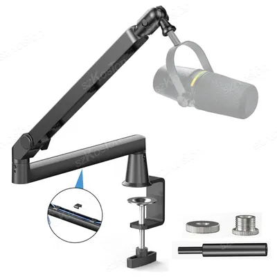 Professional Studio Low Profile Mic Arm with Extended Riser Cable Management Adjustable Microphone