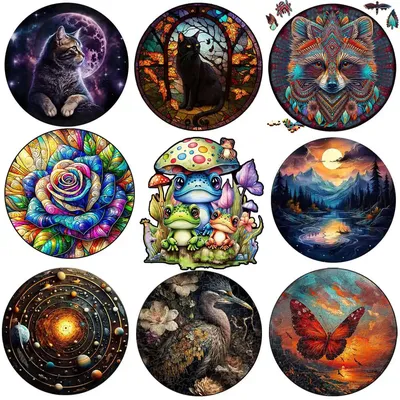 frog Wooden animal Puzzle cat circular Wooden jigsaws Interesting Diy Draft For Kids Adults 3d
