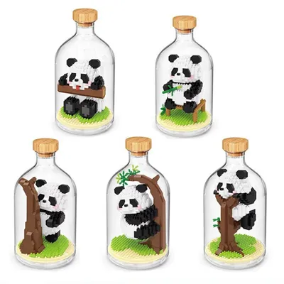 Micro Building Blocks Model Mini Bricks Kawaii Panda Assembly Games Toys for Kids Gifts with Display