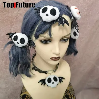 Subculture Women Harajuku Gothic Lolita Y2K Girl lovely Plush skull Devil PU leather chokers