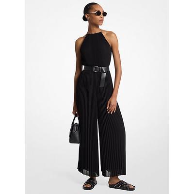 Michael Kors Pleated Georgette Halter Jumpsuit Black L