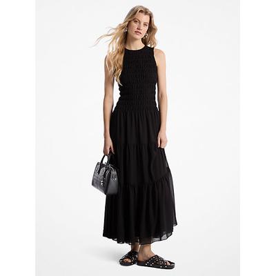 Michael Kors Smocked Georgette Tank Dress Black XXS