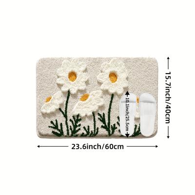 TEMU 1pc Dajiang Floral Flocking Bath Mat - Plush, Soft, Non-slip, Absorbent Bathroom Rug With 3d Daisy Design, Machine Washable, 1950gsm, For Home Decor, Bathroom Decor Image