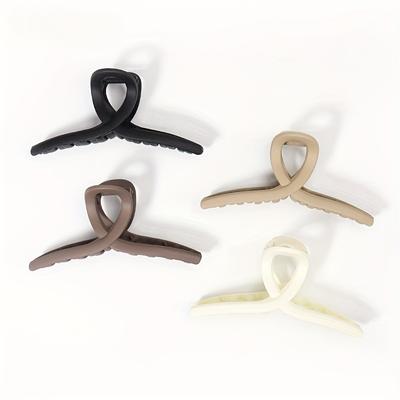 TEMU Vintage Minimalist Hair Claw Clips Set Of 4, Plastic Solid Color, Stylish Crossover Grips For Women, Medium Dimension, Suitable 14+, Shark Clip Hair Accessories For Everyday Use