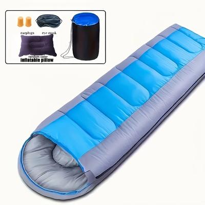 TEMU Ultra-warm Winter Sleeping Bag With Hood, Synthetic Insulation, Microfiber Fabric, Includes Eye Mask & Earplugs, Ideal For Outdoor Camping, Camping Accessories Image