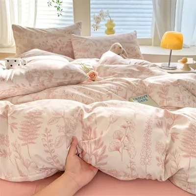 Bonenjoy Pink Flower Duvet Cover Sets Washed Polyester Super Soft Bed Cover Sets Single/Queen/King Quilt Cover with Pillowcase