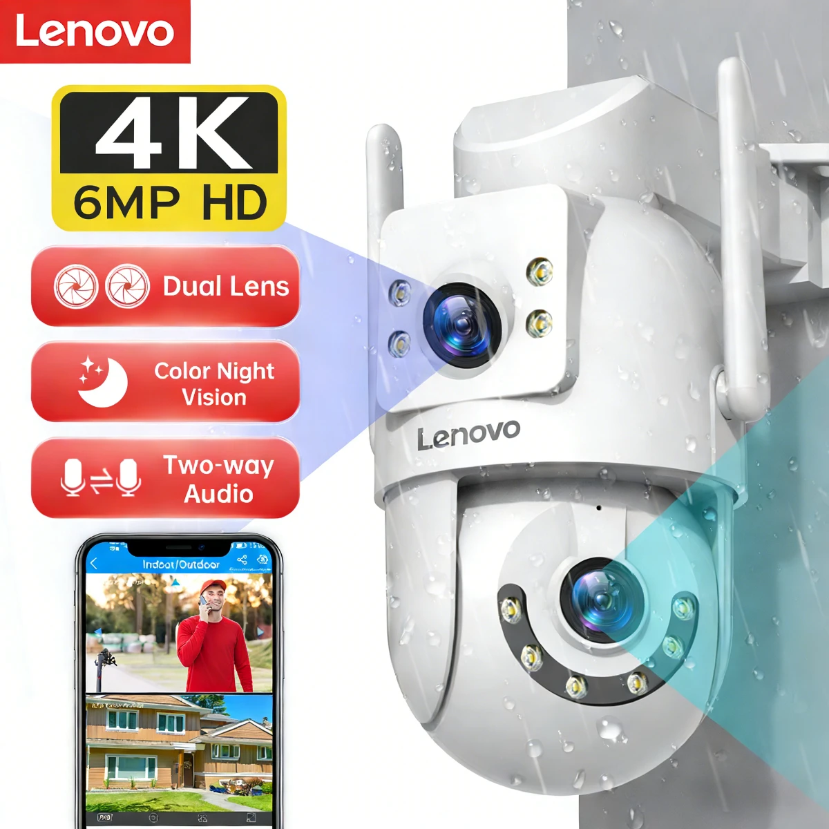Lenovo 4K 6MP WiFi Überwachungskamera Outdoor Sicherheit Dual Lens Dual Screen AI Tracking PTZ IP Kamera CCTV Video Überwachung Image