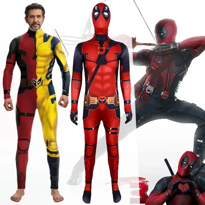 Männer Jungen Deadpool Kostüm Superheld Halloween Karneval Zentai Bodysuit für Erwachsene Film Charakter Wolverine Cosplay Overall Image