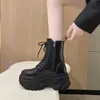 Winter Goth Plattform Mid-Kalb Stiefel 2024 Herbst 8,5 CM Leder High Heels Motorrad Schuhe Frauen Chunky Punk Turnschuhe chelsea Boot