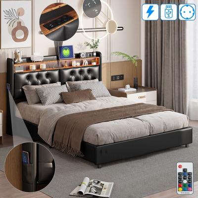 Bett mit Stauraum 140x200 cm, 2 Plätze, mit led, Stauraum, USB-Kopfteil, gepolstert mit Kunstleder, Image