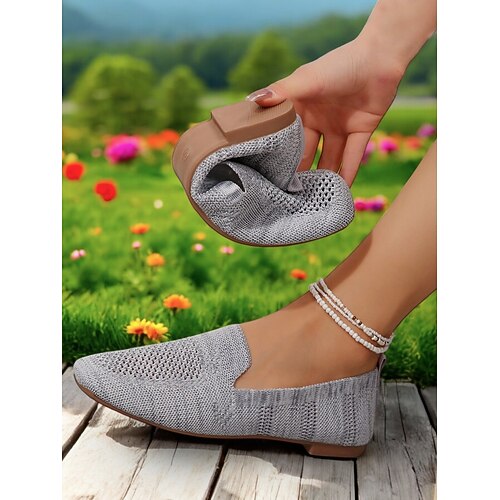 Faltbare Damen-Ballerinas aus lila Strick mit atmungsaktivem Design – leichte Reiseschuhe für Freizeit- und Outdoor-Aktivitäten Image