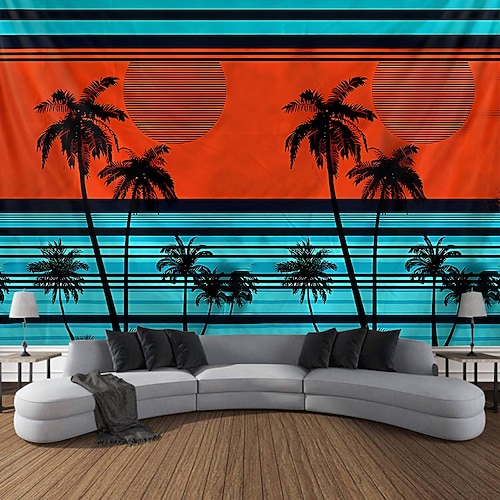 Sommer Palmen Hängende Wandteppich Wandkunst Große Wandteppich Wandmalerei Dekor Fotohintergrund Decke Vorhang Zuhause Schlafzimmer Wohnzimmer Dekoration Image