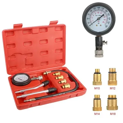 Car Cylinder Tester Kit Gasoline Engine Compression Meter 0-300 PSI Pressure Gauge with M10 M12 M14