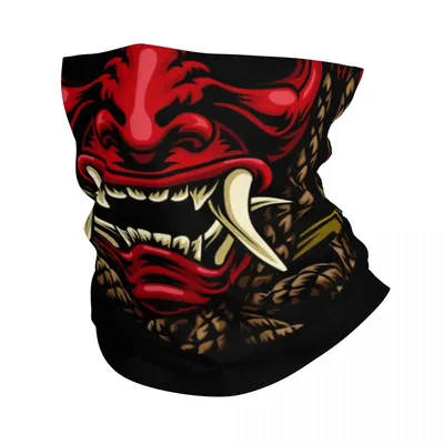 Oni Demon Bandana Neck Gaiter Windproof Face Scarf Cover Men Women Japanese Samurai Ronin Headwear