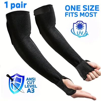 Black Cut Resistant Sleeves with Thumbholes and Adjustable Straps, Ideal for Gardening, Kitchen, Pet