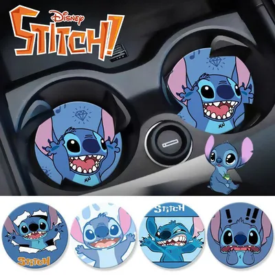 2pcs Disney Stitch Coasters Car Car Coaster Cup Bottle Holder Anti-slip Pad Mat Silica Gel