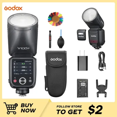 New Godox V100 TTL Round Wireless Transmission Speedlite Flash 100Ws for Canon Nikon Sony Fuji