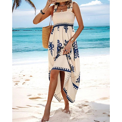 Per donna Abito lungo Abito lungo Abito casual Abito linea A Abito estivo Abito boho Boemia Hawaiano Moda Da mare Giornaliero Appuntamento Standard Pop art Senza maniche Squadrata Nero Rosa Rosso