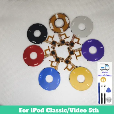 For iPod 5th Video clickwheel Red Black White Yellow Purple Blue Transparent Clear click wheel A1136