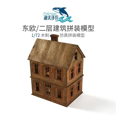 1: 72 Eastern European Second Floor Building Scene Wooden Assembly Model Decoration DIY Handmade