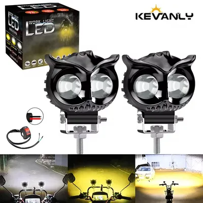 1/2PCS Motorcycle Dual Color Headlight Fog light Bar 9V-85V 12W Projector Lens Spotlight LED Light