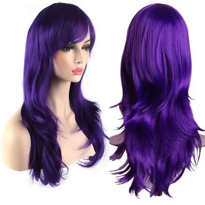 Long Wavy Curly Hair Cosplay Wig Purple Heat Resistant Synthetic Hair Wigs Cosplay Costume Party