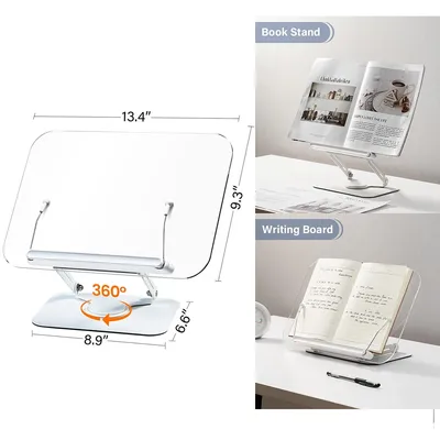 Portable Book Stand Free Angle Adjustable Book Holder for Thick Textbook Collapsible Acrylic Book