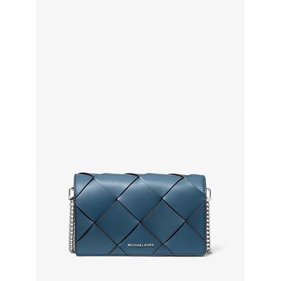 Michael Kors Jet Set Medium Woven Leather Crossbody Bag Blue One Size