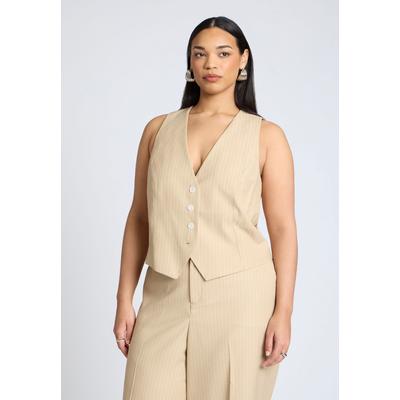 Plus Size Women's Pinstripe Suit Vest by ELOQUII in Tan White Stripe (Size 28)