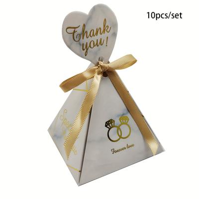 TEMU 10/50pcs Triangle Hot Stamping Diamond Wedding Candy Box Gift Box Packaging Box Wedding Party Supplies Image